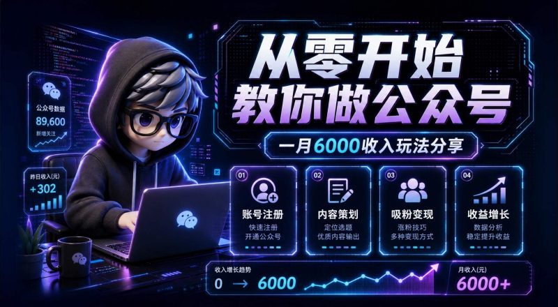 从零开始教你做公众号，一月6000收入玩法分享-项目侠