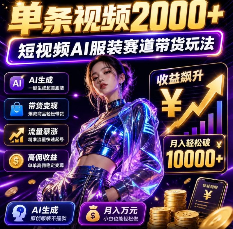 短视频AI服装赛道带货玩法，单条视频2000+-项目侠